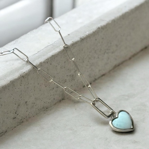 Blue Moon Under Jewelry - NWT Natural Larimar 925 Sterling Silver Heart Paperclip Chain Necklace! NEW!